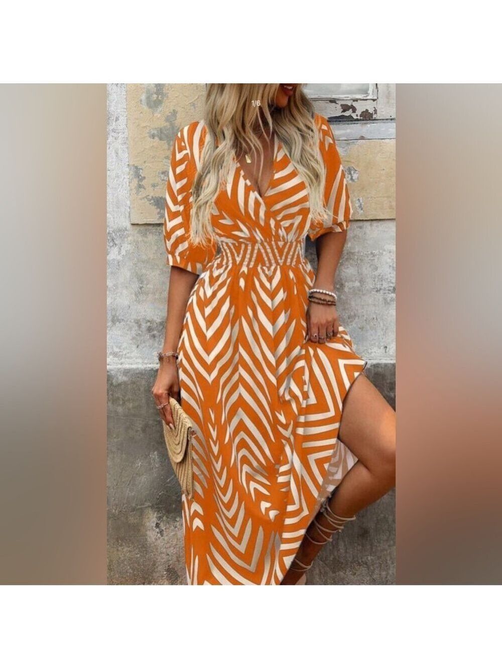 SHEIN Lune random‎ print dress in orange - size large / never worn